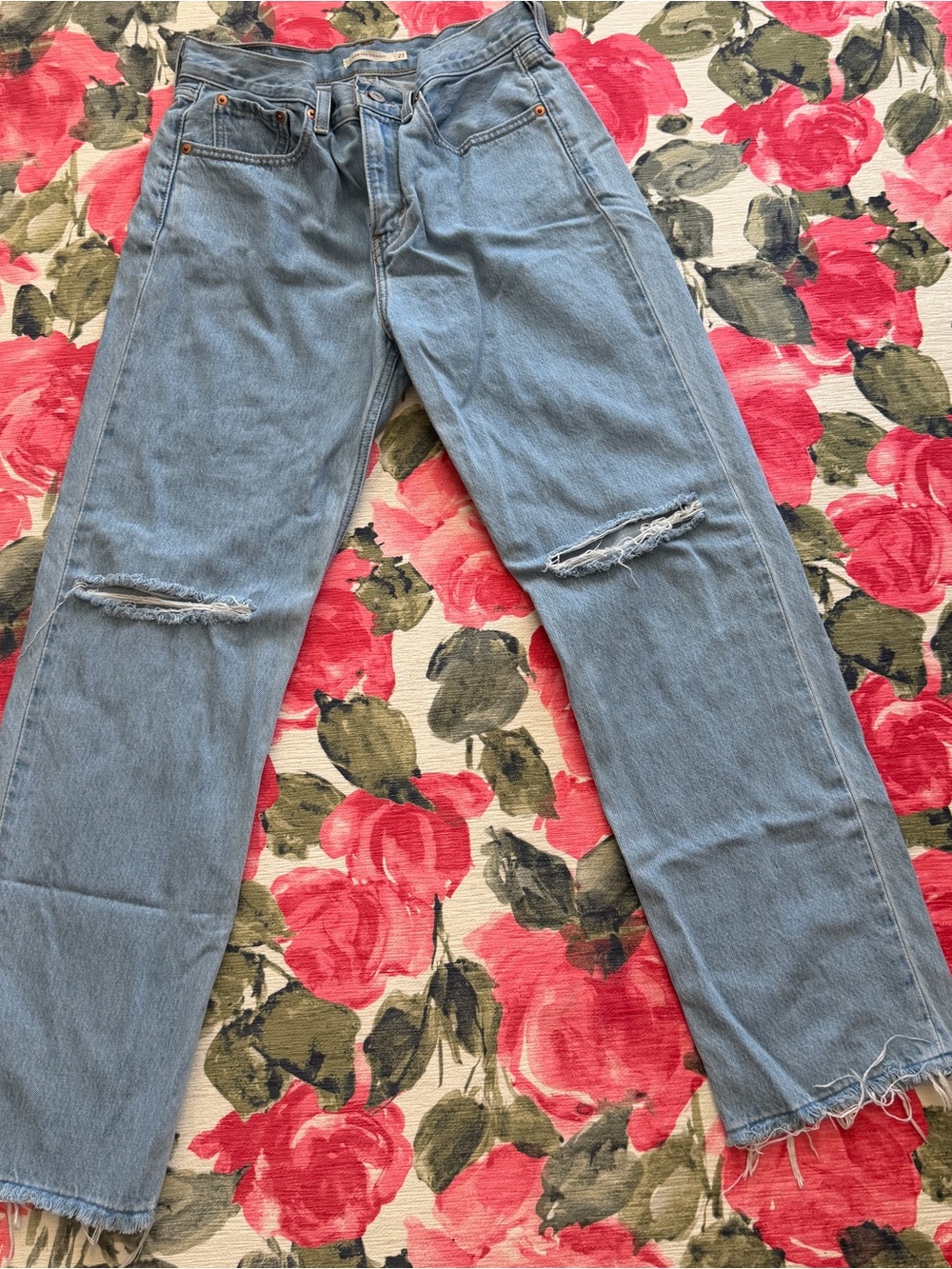 Levi's Light Blue Distressed Low Pro Straight-Leg Jeans